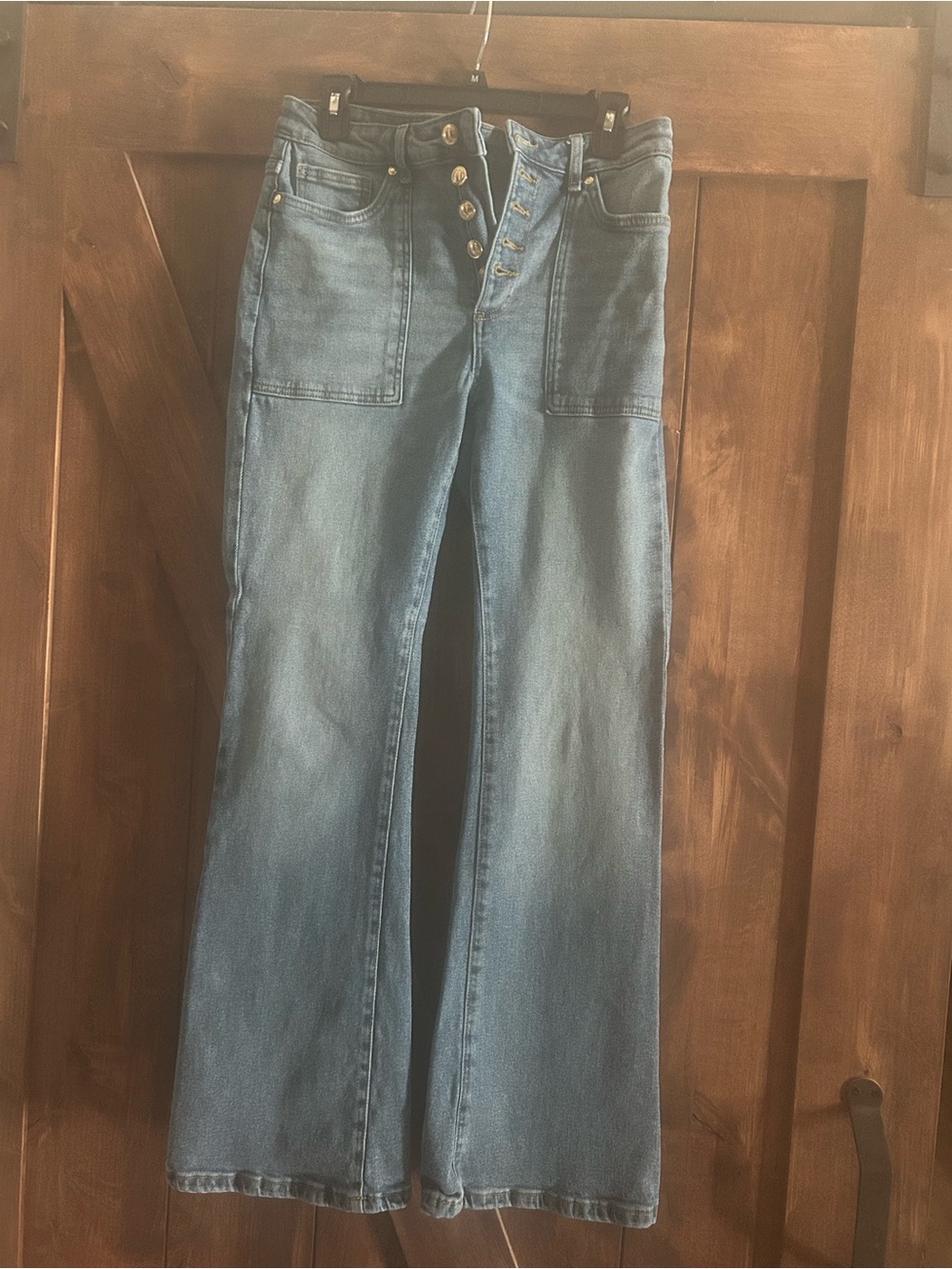Michael Kors High-Rise Button-Fly Wide Leg Jeans - Blue